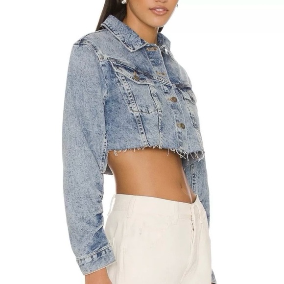We The Free Ollie Femme Cropped Denim Trucker Jacket Preppy Women’s Cropped M - Picture 3 of 13